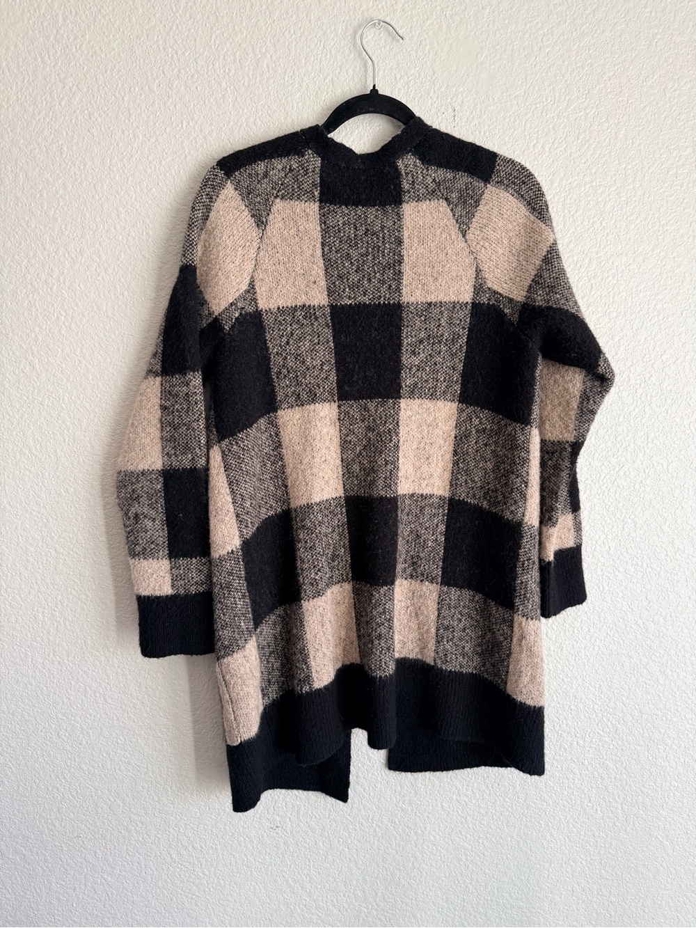Lucky brand size medium  Open Front Plaid Cardigan Sweater - Black & Beige wool - Picture 5 of 5